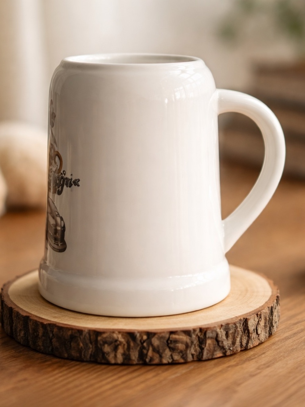 Ras Glossy White Ceramic Beer Stein with Handle